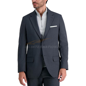 Traje de hombre premium de un solo botón, elástico, de corte ajustado y transpirable, con estampado de cuadros color carbón, blazer y pantalón modernos de corte slim. - Product Image 1