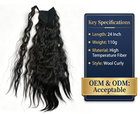 Queue de cheval synthétique bouclée crépue à enrouler, longue, effet vague de maïs, avec fixation magique, extensions de cheveux pour femmes