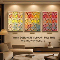 Triptyque mural décoratif 3D géométrique Op Art en PVC découpé diamant Jaune Orange Rose, avec cadre doré, pour couloir d'hôtel, personnalisable