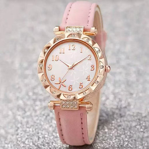Montre mécanique pour femmes, cadran en strass, bracelet en cuir, montre-bracelet ronde, Style décontracté - Product Image 4