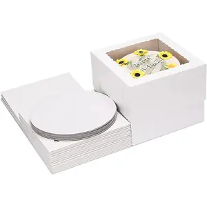 Set kotak kue kustom dengan papan kue tinggi kotak roti jendela kue sekali pakai wadah pembawa kue untuk makanan penutup cupcake