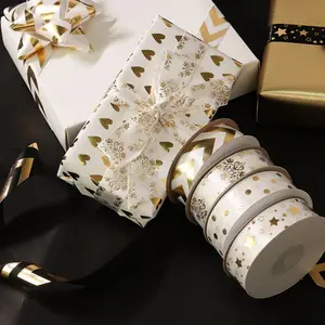 Cinta de satén de alta calidad, personalizada, 25mm, metalizada, dorada, blanca, negra, para paquete de regalo