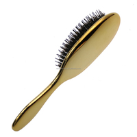 Brosse à Cheveux Ovale en Métal Doré à Petits Poils de Sanglier Anti-Statique pour Massage du Cuir Chevelu et Extensions Capillaires