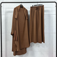 Khimar arabe à la mode 2 pièces en gros longue jupe de couleur pure ensemble abaya femmes robe musulmane vente au détail