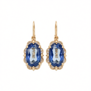 Pendientes Colgantes Ovalados de Zafiro Dwest, Chapados en Oro, Aleación de Zinc, Joyería Clásica para Mujer, Diseño Floral, Engaste de Garra - Product Image 1