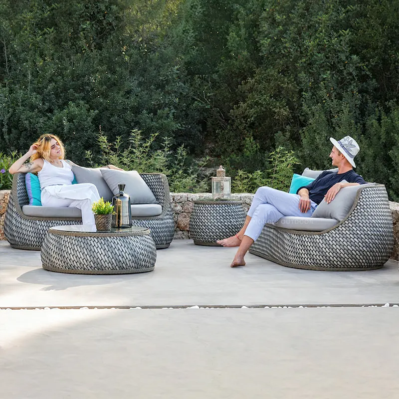 Moderne Rattan-Sofas im nordischen Stil Dining Hotels Garden Patio Gartenmöbel-Sets