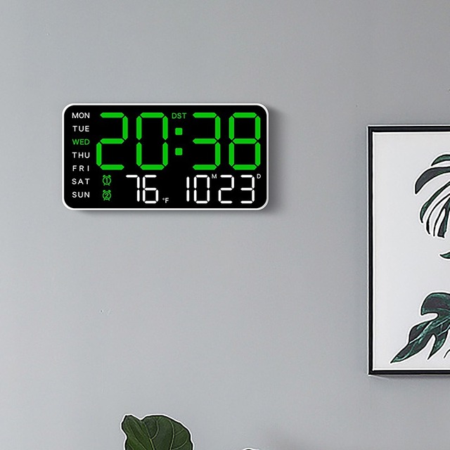 Huayang Modern Digital Clock 6659 Frameless Multifunctional LED Display Alarm Temperature Humidity for Home Office Wall Mount