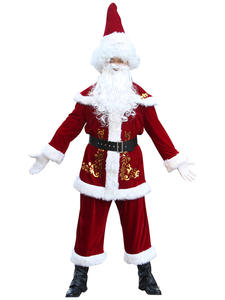 Costume de Cosplay de Père Noël pour <span class=keywords><strong>Homme</strong></span>, Déguisement Père Noël, Tenue de Nouvel An, Costume de Noël en Velours pour Adulte - Product Image 6