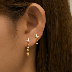 ROXI Pendientes de Plata de Ley 925 con Borlas Largas y Cortas Irregulares y Estrella de Cuatro Puntas - Product Image 4