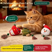 Jouet pour chat en peluche pompon de Noël avec herbe à chat et baguette de dentition résistante aux morsures pour chats - Auto-entretenissement et anti-ennui