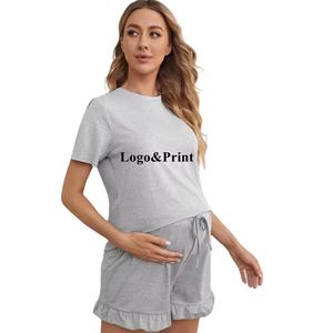 Pyjama d'allaitement solide pour femmes enceintes, 2 pièces, vêtements de maternité d'été, pyjama en bambou - Product Image 1