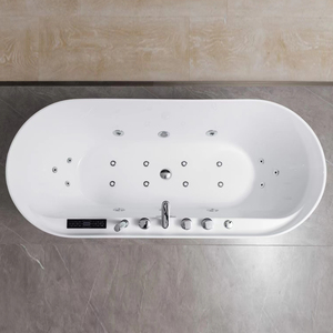 Baignoire autoportante ovale en acrylique blanc pur, design italien moderne, tendance européenne, écologique, pour hôtel, avec fonction massage, neuve d'usine. - Product Image 1