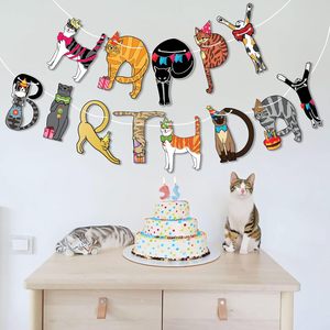Guirnalda de Feliz Cumpleaños con Diseño de <span class=keywords><strong>Gato</strong></span>, Lindas Decoraciones para Fiesta de Cumpleaños de Gatitos para Amantes de los Gatitos, Artículos de Fiesta Coloridos con Temática de Gatos - Product Image 4