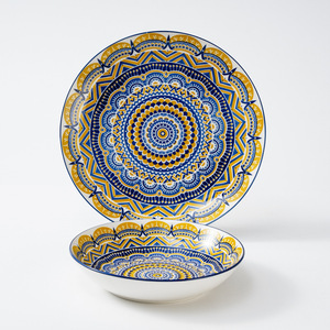 Piatto da tavola bohémien per la casa da pranzo alto livello di aspetto piatto e ciotola Set in ceramica giapponese sottosmalto colorato disco - Product Image 5
