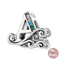 Perles d'espacement en argent sterling massif, zircon incrusté, style européen, pour bracelets et breloques DIY, alphabet A-Z, Chine