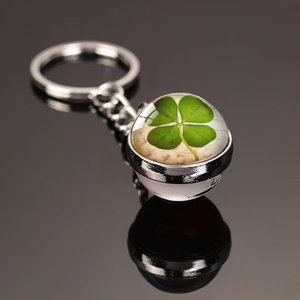 May mắn bốn lá cỏ ba lá <span class=keywords><strong>Keychain</strong></span> hai mặt kính Cabochon với khung kim loại vượt thời gian pha lê mặt dây chuyền kim loại <span class=keywords><strong>Keychain</strong></span> - Product Image 4