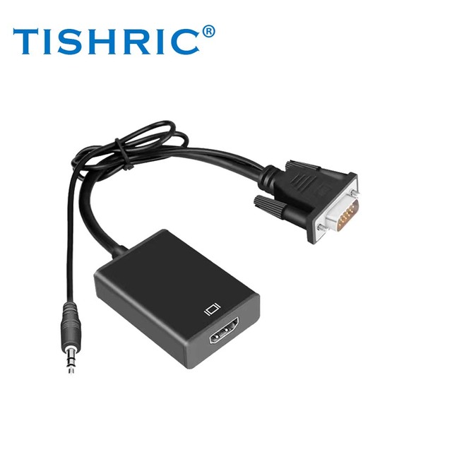 TISHRIC VGA to HDMI HD Adapter Cable with Audio and Power Supply for Computer Monitor TV Display