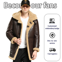 Blouson B-3 à capuche en cuir de mouton véritable pour homme