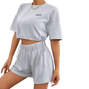 Breathable Spring Summer Polyester Cotton 280gsm Women's <b>Tie</b> <b>Dye</b> Short Sleeve Loose Fit 2 Piece Shorts <b>Set</b> O Neck Casual - Product Image 1