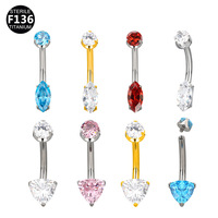 YW grosir cincin pusar G23 Titanium Segitiga air Drop CZ diasah cincin pusar perhiasan tindik
