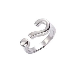 Anello con segno di domanda in stile coreano, design creativo personalizzato, unisex, superficie semplice e lucida, elegante, a forma geometrica, squisito - Product Image 5