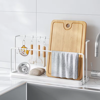 Organisateur de comptoir de cuisine en acier carbone robuste MIXWARES - Étagère de rangement pour évier antirouille pour éponge, brosse et savon à vaisselle