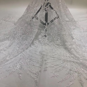 2019 de encaje de la boda de tela neta de lentejuelas de lujo africana de malla de diseños de bordado - Product Image 4