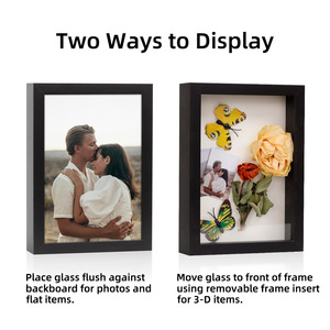 Cadre photo DIY en <span class=keywords><strong>bois</strong></span> fait main, type boîte à ombre, noir et blanc, avec verre véritable, espace creux de 5 cm, cadre intérieur détachable - Product Image 3