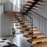 Escalier en spirale flottant sur mesure de luxe Anewson avec marches en bois massif et garde-corps en acier inoxydable pour projets de villas modernes intérieures