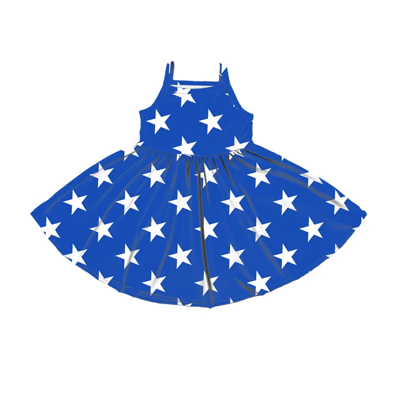 BQ-526-XXM Star Baby Dress Blue Sleeveless Summer Dress 3 To 6 Years For Baby Girl Cotton