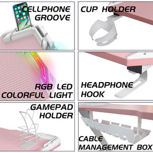 Bureau de <span class=keywords><strong>jeu</strong></span> LED RGB moderne de 100 cm extensible avec porte-gobelet, <span class=keywords><strong>classement</strong></span> supérieur, bureau d'ordinateur <span class=keywords><strong>PC</strong></span> en métal personnalisé pour l'e-sport, personnalisable en usine - Product Image 5