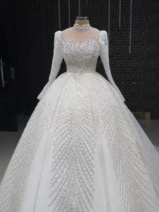 Robe de Mariée Bal Blanche Personnalisée 2025 à Manches Longues, Vestido De Novia de Luxe en Dentelle Pailletée - Product Image 1