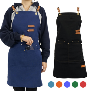 Delantal de trabajo de camarero con logotipo personalizado de algodón para cocinar, barbacoa, cocina, tela vaquera, estampado bordado, té de la leche, flores, cafetería, camarero - Product Image 6