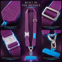 Cordon de téléphone en sangle de polyester réglable et personnalisable, sangle de cou bandoulière détachable avec double crochet pivotant et languette de fixation