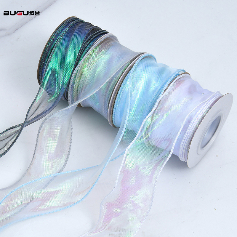 4cm 1.6 Inch 10yards Luxury Iridescent Fishtail Yarn Gift Organza Floral Ribbons Flower Gift Wrapping Ribbon
