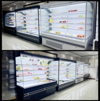 Réfrigérateur multi-étagères à façade ouverte à haute efficacité avec rideau de nuit pour la présentation des aliments frais