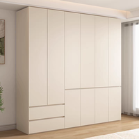 Armoire de chambre blanche moderne avec portes battantes et miroir, sans poignée à bouton