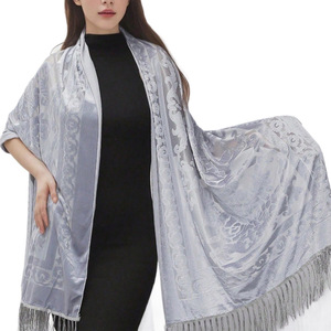 Elegant Velvet Cheongsam <b>Shawl</b> Dark Green Floral Print Long Tassel Evening Gown <b>Wrap</b> Traditional Scarf - Product Image 5