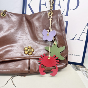 PU Leather Sea Animals Starfish Crab Manta Ray Dolphin Turtle Butterfly Leaves Flower Charms Promotional Welcome Gifts <b>Keychain</b> - Product Image 2