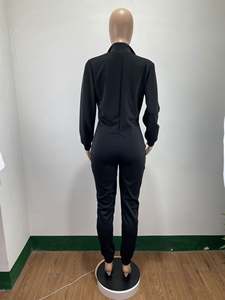 Automne 2021 femmes vêtements à manches longues <span class=keywords><strong>combinaison</strong></span> chic body <span class=keywords><strong>femme</strong></span> à la mode noir fermeture éclair avant - Product Image 5