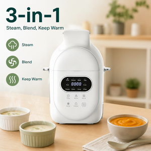Licuadora de Alimentos para Bebés con Limpieza Automática, Tazón de Vidrio, Vaporizador, Cuchilla de Acero Inoxidable 316, Apta para Lavavajillas, Silicona de Grado Alimenticio - Product Image 1