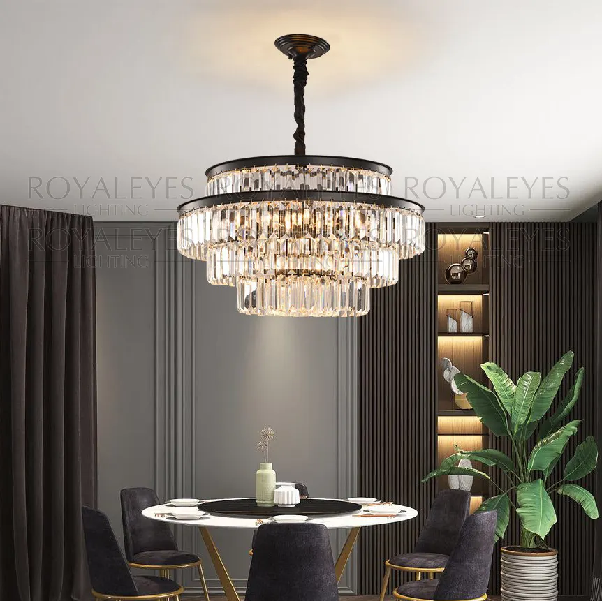 Lustre de iluminação cristal de lâmpada, lustre de luz preto de luxo personalizado k9 asquatro para casa fabricante