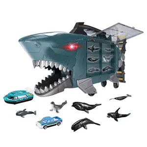 新型便携式鲨鱼玩具游戏屋储物盒，带海洋动物和压铸汽车自由轮车辆玩具juguetes para ninos