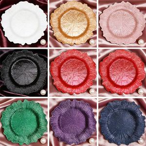 Assiettes de présentation rondes noires en plastique de 13 pouces, base dorée rose, pour événements, mariage et dîner, vente en gros - Product Image 1