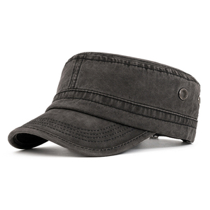 Casquette Cadette Tactique à Dessus Plat en Coton Lavé Vert Olive Vieilli Vintage de Haute Qualité pour Hommes - Product Image 1