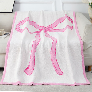 New Bow Series Knitted Sofa Microfiber Half Fleece Blanket - Product Image 3