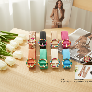 Ceinture en herbe PP à boucle perlée ronde 5 cm, ceinture de mode pour femmes - Product Image 3