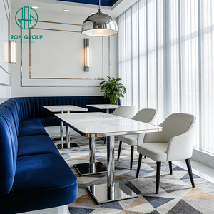 Ensemble de mobilier de luxe <span class=keywords><strong>l</strong></span>éger : Table carrée en marbre, banquette en velours en forme de <span class=keywords><strong>L</strong></span> pour café et restaurant, table et chaises - Product Image 3