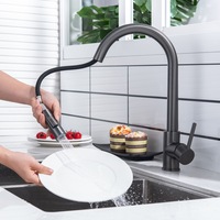 Robinet de cuisine extractible avec cartouche céramique sans plomb, chromé, moderne, minimaliste, extensible, économiseur d'eau, anti-éclaboussures