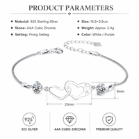 Pulsera de Corazón con Circonita Cúbica AAA, Plata de Ley 925, Diseño de Huellas Entrelazadas, Joyería para Mujer